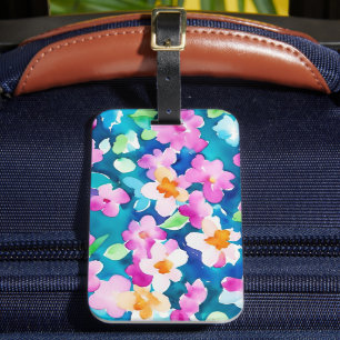 Étiquette À Bagage Fleurs d'aquarelle rose et jolie