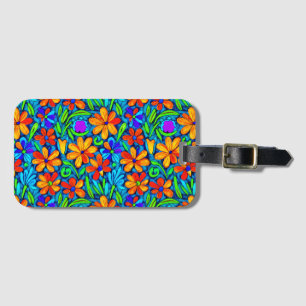Étiquette À Bagage Fleurs d'art populaire colorées vives
