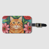 Étiquette À Bagage Fleurs d'art populaire de chat orange (Devant Horizontal)