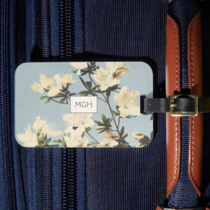 Étiquette À Bagage Fleurs d'Azalée Crème Blanche Monogramme