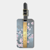 Étiquette À Bagage Fleurs de cerises bleues rose cendré (Devant Vertical)