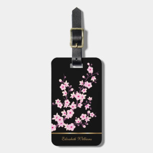 Étiquette À Bagage Fleurs de cerisier rose Floral Noir Lug personnali