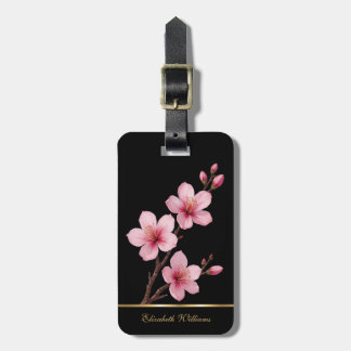 Étiquette À Bagage Fleurs de cerisier rose Floral Noir Lug personnali