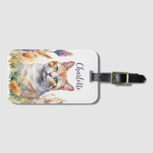 Étiquette À Bagage Fleurs de chats Aquarelle Ajouter Nom Lavender Ora