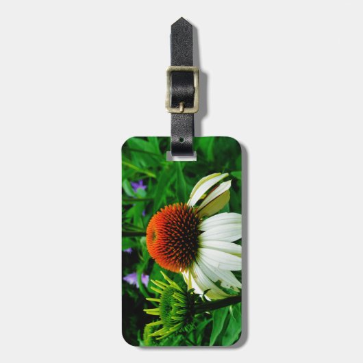 Étiquette À Bagage Fleurs de cônes blanches et orange (Devant Vertical)