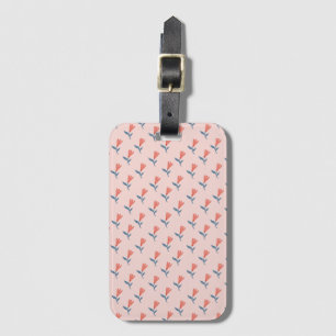 Étiquette À Bagage Fleurs de corail doux et motif de feuilles bleues