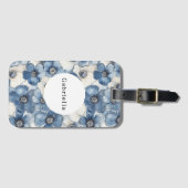 Étiquette À Bagage Fleurs de Denim Bleu Blanc (Devant Horizontal)