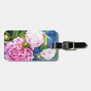 Étiquette À Bagage Fleurs de gouache classiques élégantes roses et bl
