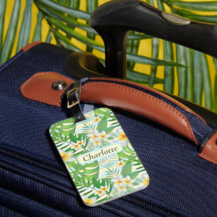 Étiquette À Bagage Fleurs de l'île et Feuilles Monstera Personnalisé