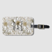 Étiquette À Bagage Fleurs de Lotus Blanc Or (Devant Horizontal)