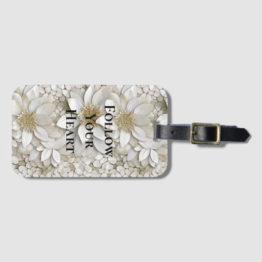 Étiquette À Bagage Fleurs de Lotus Blanc Or (Devant Horizontal)