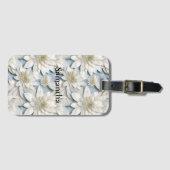 Étiquette À Bagage Fleurs de Lotus Bleues Blances (Devant Horizontal)