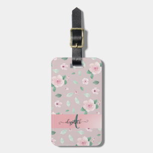 Étiquette À Bagage Fleurs de monogramme aquarelle chic