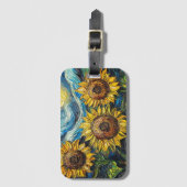 Étiquette À Bagage Fleurs de soleil Van Gogh et nuit étoilée (Devant Vertical)