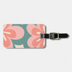 Étiquette À Bagage Fleurs de style rétro rose et turquoise