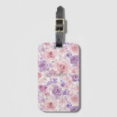 Étiquette À Bagage Fleurs de teint rose violet Cœurs (Devant Vertical)