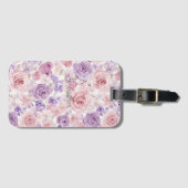 Étiquette À Bagage Fleurs de teint rose violet Cœurs (Devant Horizontal)