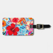 Étiquette À Bagage fleurs d'hibiscus bleu tropical (Devant horizontal)