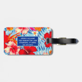 Étiquette À Bagage fleurs d'hibiscus bleu tropical (Dos horizontal)