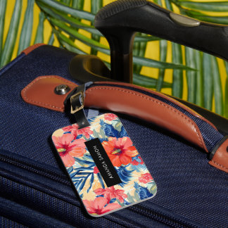 Étiquette À Bagage Fleurs d'Hibiscus d'Été Motif Tropical Joli