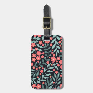 Étiquette À Bagage Fleurs épanouies de style rétro rose dans le style