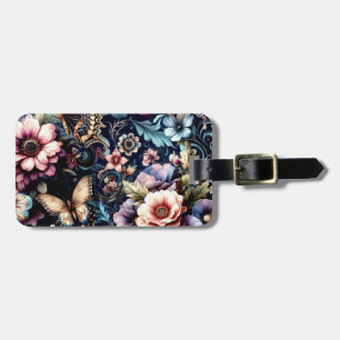 Étiquette À Bagage Fleurs et papillons de printemps antiques