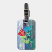 Étiquette À Bagage Fleurs et tortue de ketmie d'Hawaï (Devant Vertical)