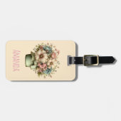 Étiquette À Bagage Fleurs Fantaisistes dans un Pot de Fleurs Mignon (Devant horizontal)