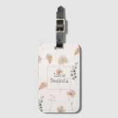 Étiquette À Bagage Fleurs Feuilles Crème Rose  (Devant Vertical)
