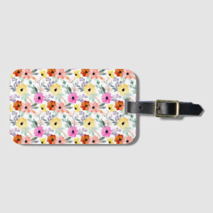Étiquette À Bagage Fleurs Florales Rose, Rouge, Jaune Aquarelle