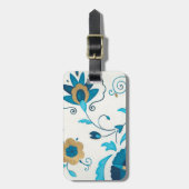 Étiquette À Bagage Fleurs Indigo dorées avec Arrière - plan blanc (Devant Vertical)