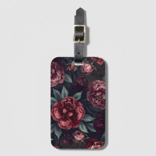 Étiquette À Bagage Fleurs lunatiques aquarelle motif rouge foncé