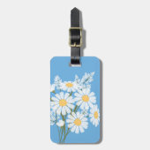 Étiquette À Bagage Fleurs marguerites blanches sur bleu (Devant Vertical)