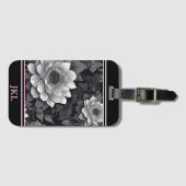 Étiquette À Bagage Fleurs noires et blanches (Devant Horizontal)