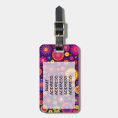 Étiquette À Bagage Fleurs pourpres hippies d'arc-en-ciel (Devant Vertical)