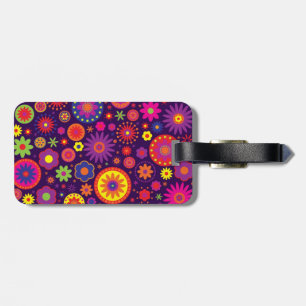 Étiquette À Bagage Fleurs pourpres hippies d'arc-en-ciel