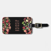 Étiquette À Bagage Fleurs Retro Colorées Avec Grilles Noires (Devant horizontal)