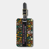 Étiquette À Bagage Fleurs Rétro Et Crâne De Sucre (Devant Vertical)