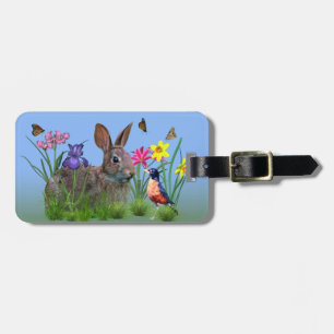 Étiquette À Bagage Fleurs, Robin, et lapin de ressort