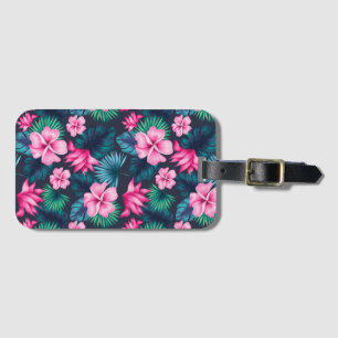 Étiquette À Bagage Fleurs roses avec motif de feuilles vertes-79066