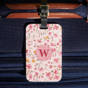 Étiquette À Bagage Fleurs roses de campagne