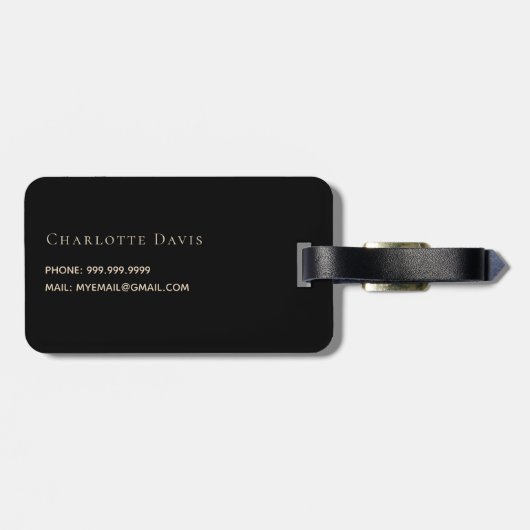 Étiquette À Bagage Fleurs roses en or noir (Dos horizontal)