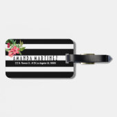 Étiquette À Bagage Fleurs Roses Et Blancs Noirs (Dos horizontal)