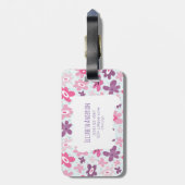 Étiquette À Bagage Fleurs roses et Coeurs Bleus mignons Whimsical (Dos Vertical)