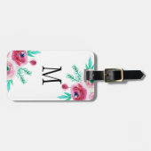 Étiquette À Bagage Fleurs roses Feuilles vertes Design (Devant horizontal)