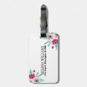 Étiquette À Bagage Fleurs roses Feuilles vertes Design (Dos Vertical)