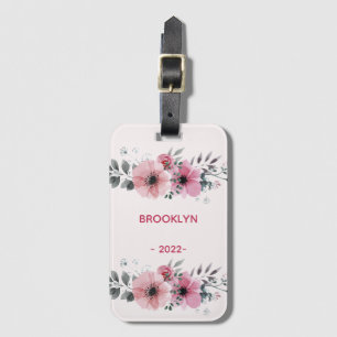 Étiquette À Bagage Fleurs roses modernes