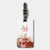Étiquette À Bagage Fleurs roses monogrammées (Devant Vertical)