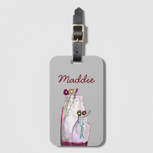 Étiquette À Bagage Fleurs sauvages d'aquarelle Whimsical en vase (Devant Vertical)