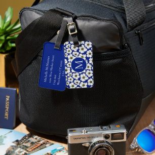 Étiquette À Bagage Fleurs Sauvages Modernes Sur Fond Bleu 